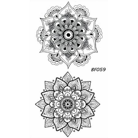 Hiden | Mandala Art Nep Tattoos - Body Art - Spirituele Geometrie - 10 x 6 CM | Zwart